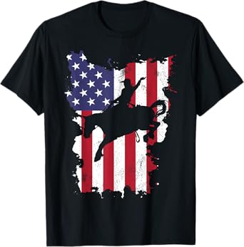 Vintage 4th Of July USA Flag Rodeo Cowboy Horse T-Shirt