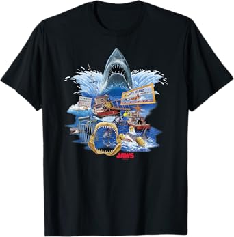 Jaws Poster Collage T-Shirt, Small, Black