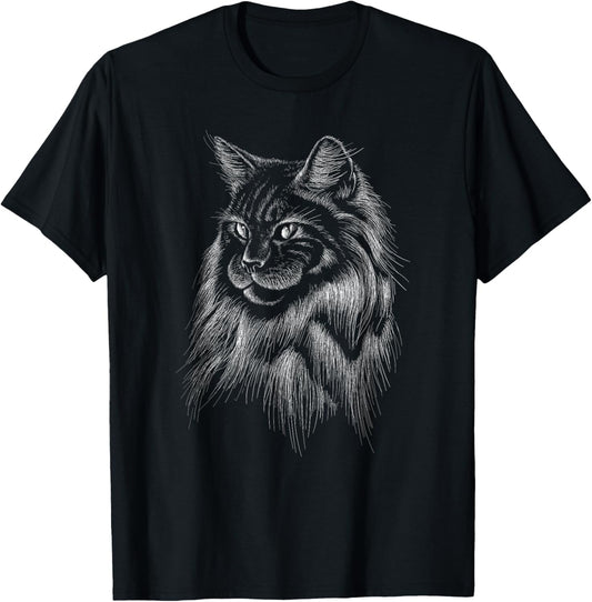 Artistic Domestic Long Haired Cat Cute Hand Drawn Animal Gif T-Shirt