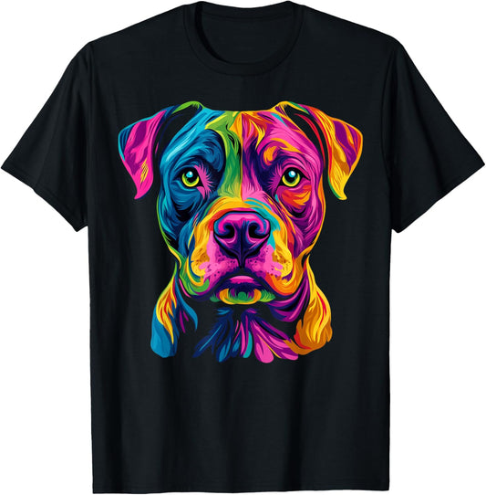 Colorful American Staffordshire Terrier Lover Cute Dog Black T-Shirt