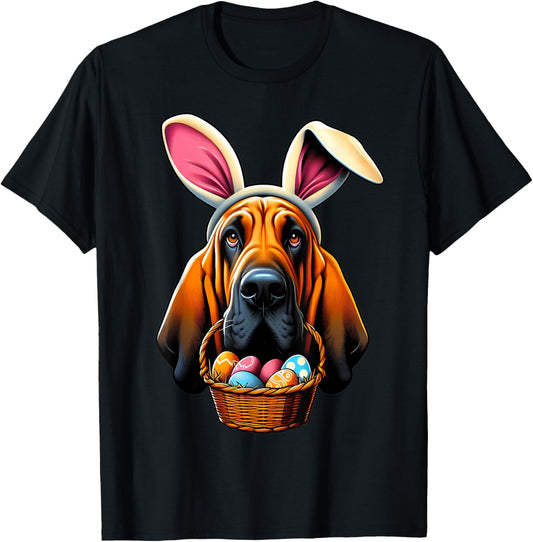 Cute Bunny Ear Bloodhound Dog Easter Eggs Owner Lover Mom T-Shirt