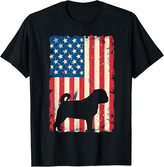Patriotic Pug Dog Lover 4th of July USA American Flag T-Shirt
