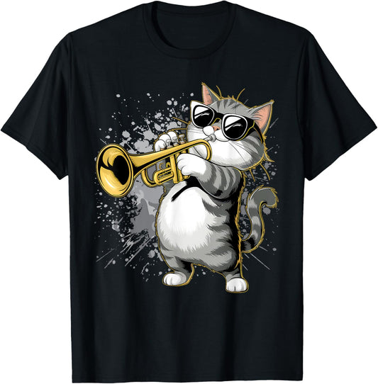 Musician Trumpet Player Funny Cat Playing Trumpet T-Shirt