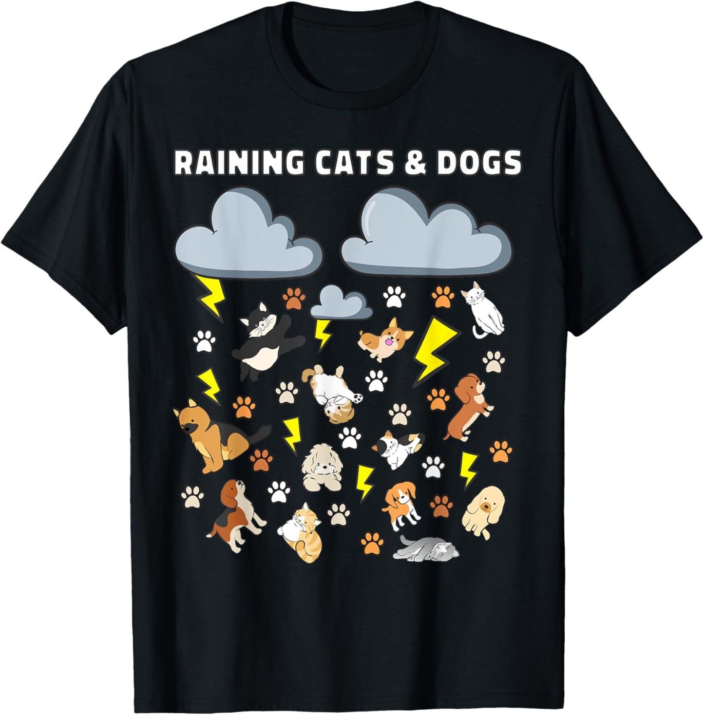 Funny English Idiom Raining Cats and Dogs Paws Puppy Kitty T-Shirt