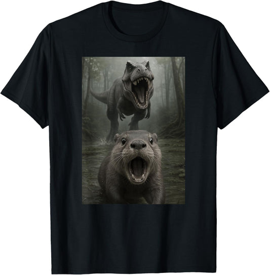 Funny Otter Dinosaur Trex Selfie Animal Lover Boys Girls Kid T-Shirt
