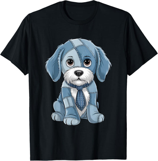 Dog Pattern Denim Patchwork Art Denim Patch Animal Dog T-Shirt