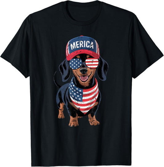 Dachshund 4th of July US American Flag Doxie Dog Patriotic T-Shirt