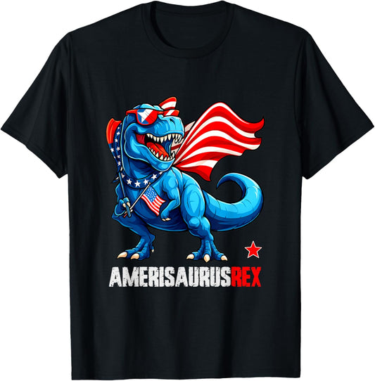Dinosaur 4th of July Boys Girls Men Amerisaurus T Rex Funny T-Shirt