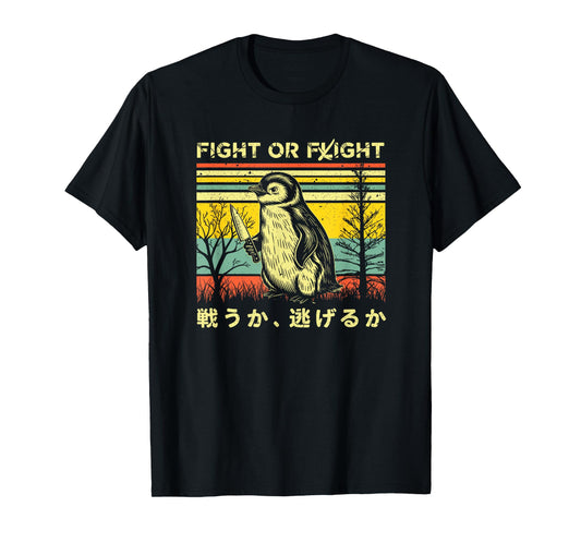 Funny Fight Or Flight Meme Penguin With Knife T-Shirt