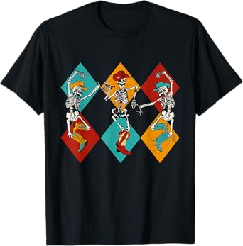 Retro Cowboy Dancing Skeleton Cowgirl Boots Halloween T-Shirt