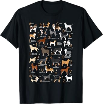 ABC Dog Breeds Identification A-Z Types of Dogs Canine T-Shirt