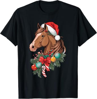 Christmas Xmas Horse Owner Equestrian Horse Christmas T-Shirt - Unisex Adults - Horse Enthusiasts - Black - Small - Short Sleeve - T-Shirt