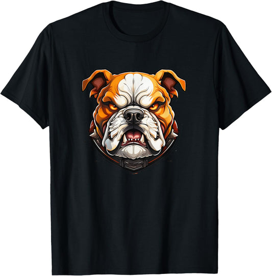 bad mood mad dog looking Bulldog cute animal logo fun mascot T-Shirt