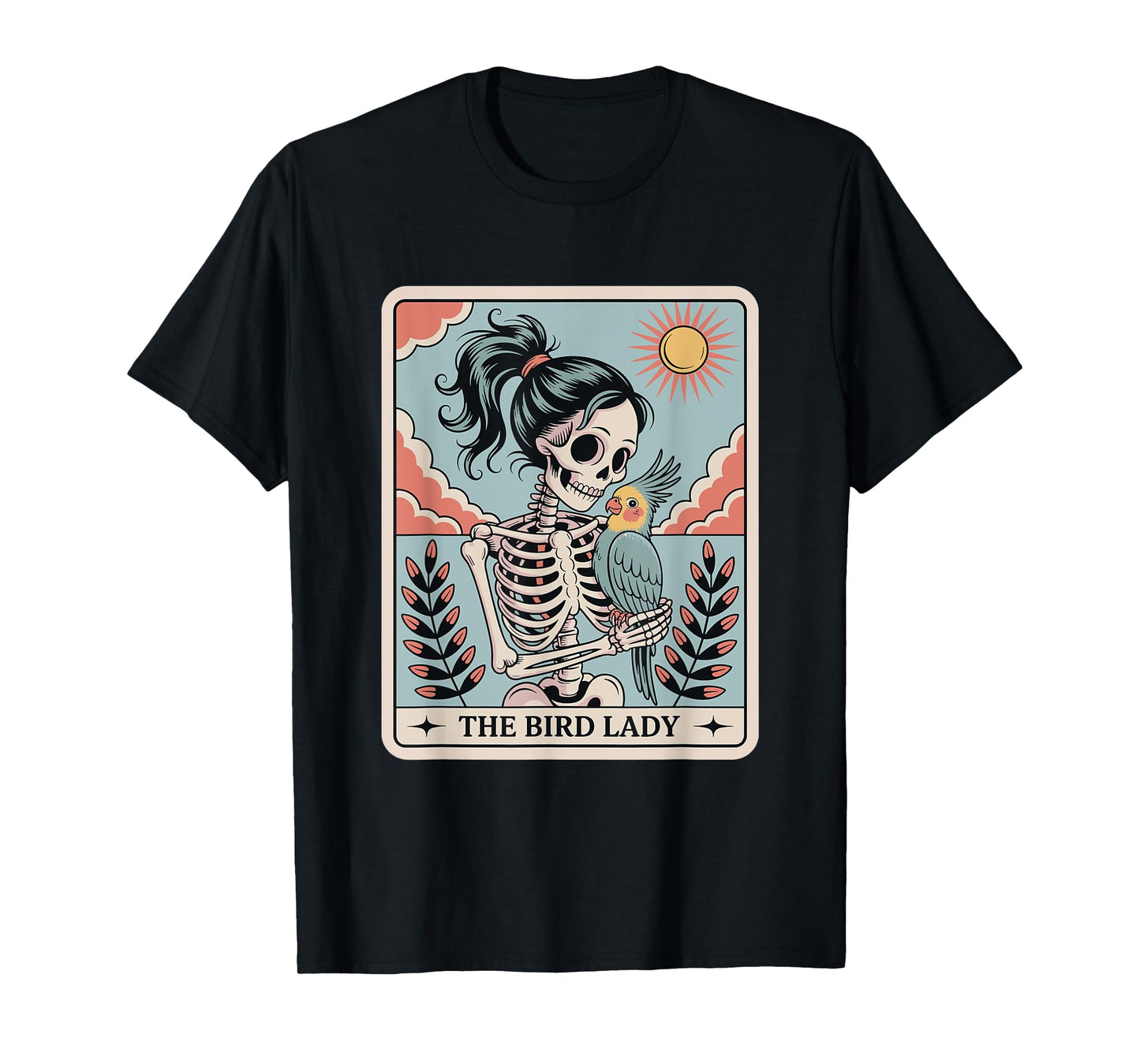 Skeleton The Bird Lady Tarot Card Skeleton Halloween Parrot T-Shirt