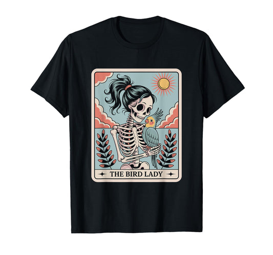 Skeleton The Bird Lady Tarot Card Skeleton Halloween Parrot T-Shirt