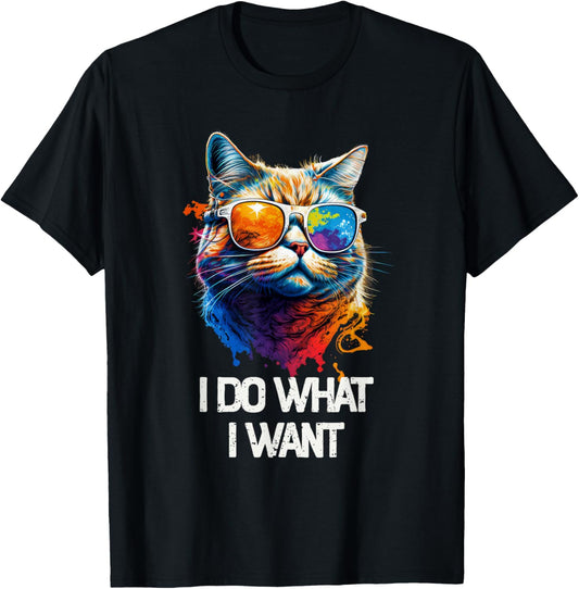 Funny Cat Accessories & Gifts for Boys Girls Kids I Do What I Want Cat With Sunglasses Unisex-Kids Kids T-Shirt Black Short Sleeve Classic Fit Crew Neck Small
