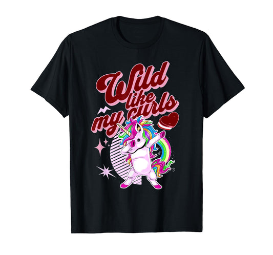 Wilds Like My Curls Toddler Cute Unicorn Curly Haired Retro T-Shirt