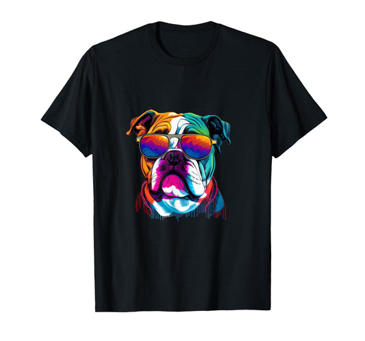 Funny multicolor English Bulldog Face T-Shirt