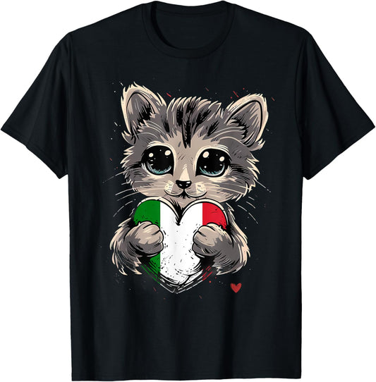 Italy Flag Cute Cat Italian Pride Heart Italian Roots T-Shirt