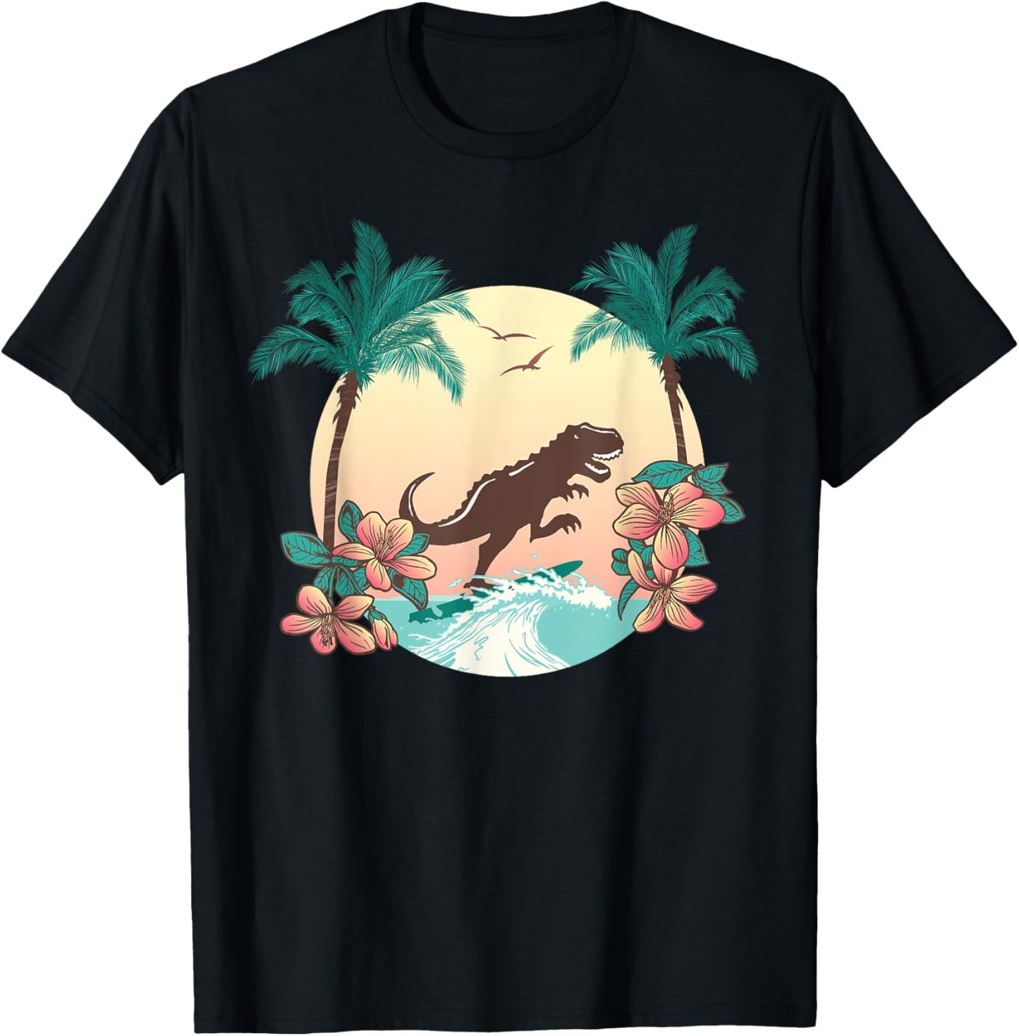 Dinosaur Surfing Surfer Hawaii T-Rex Dino Lover Vacation Fun T-Shirt