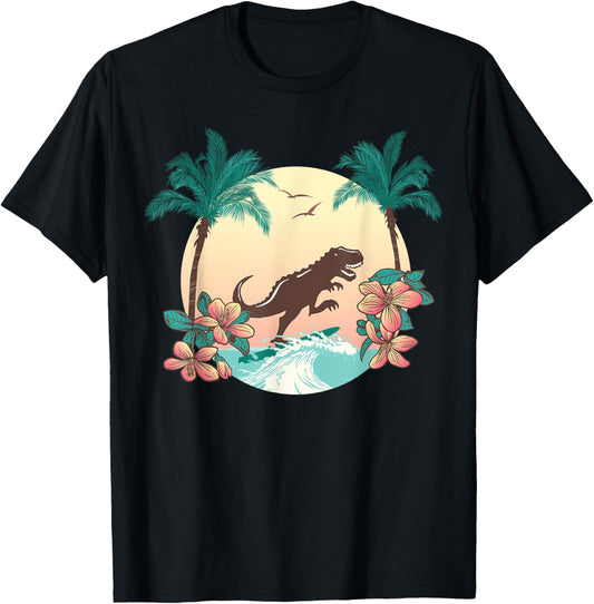 Dinosaur Surfing Surfer Hawaii T-Rex Dino Lover Vacation Fun T-Shirt