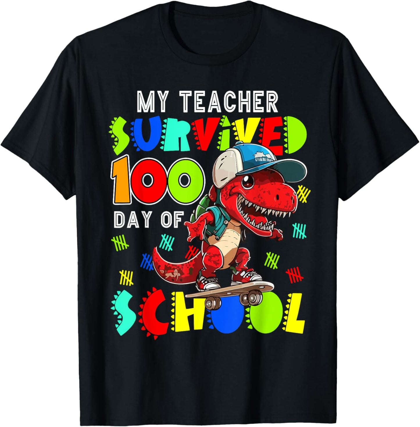 100th Day Of School My Teacher Survived 100 Days Dino Boys T-Shirt