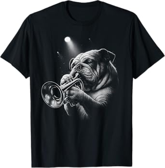 English Bulldog Playing Trumpet Jazz Music Dog Lover T-Shirt