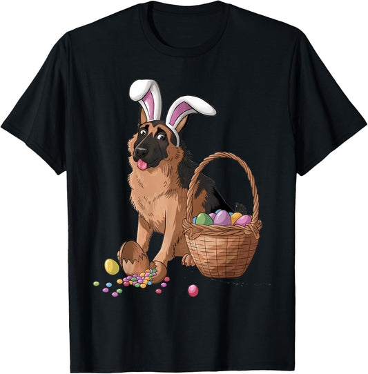 Funny Easter Day German Shepherd Dog Bunny Ears Eggs Tees T-Shirt