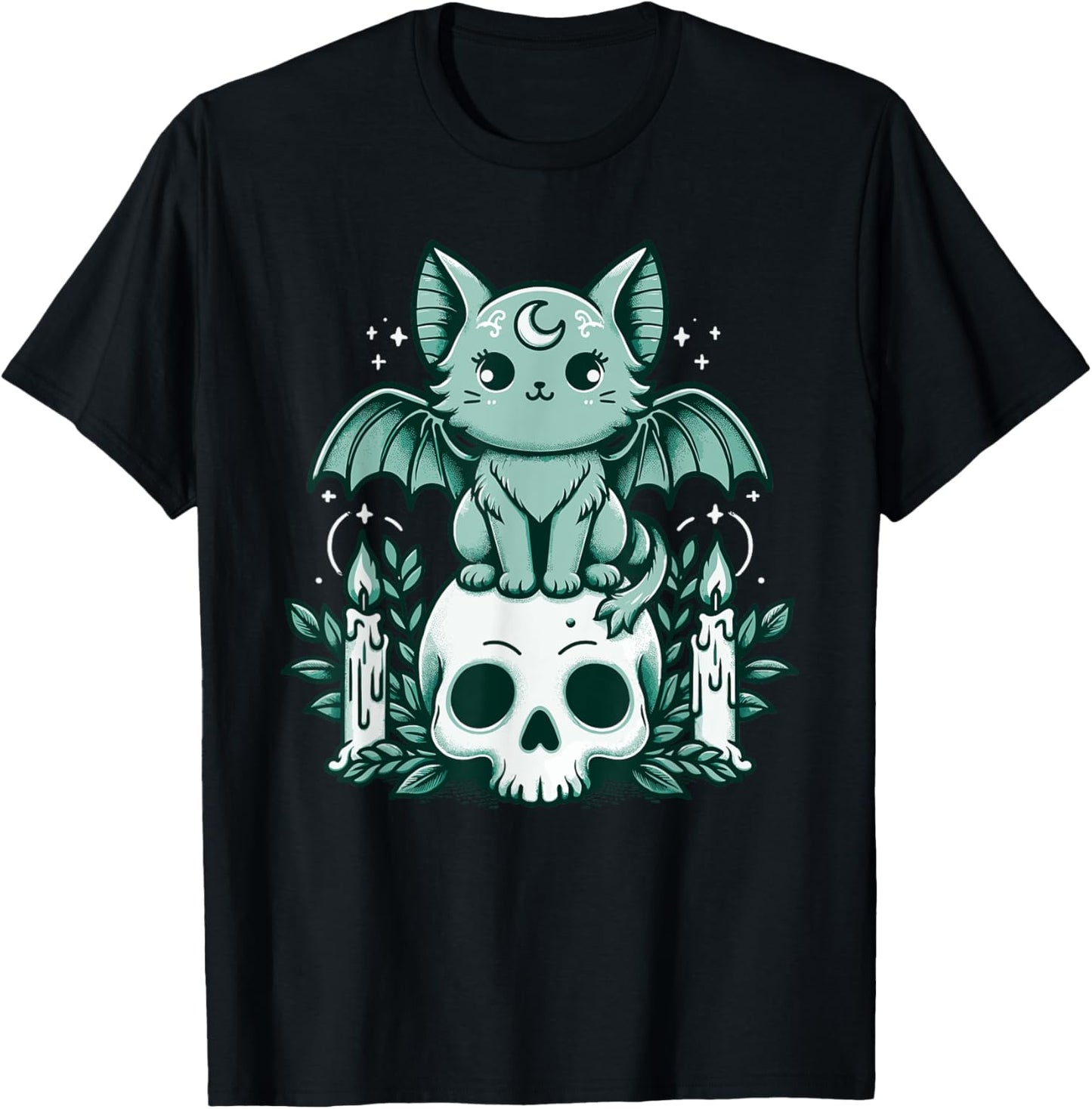 Kawaii Pastel Goth Cute Creepy Cat Bat Skeleton T-Shirt