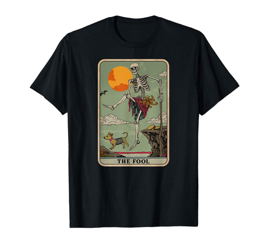 Skeleton Tarot Card The Fool Riding Unicorn Design T-Shirt