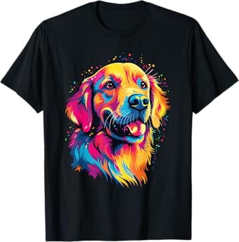 Watercolor Colorful Golden Retriever Dog T-Shirt for Men Women Kids