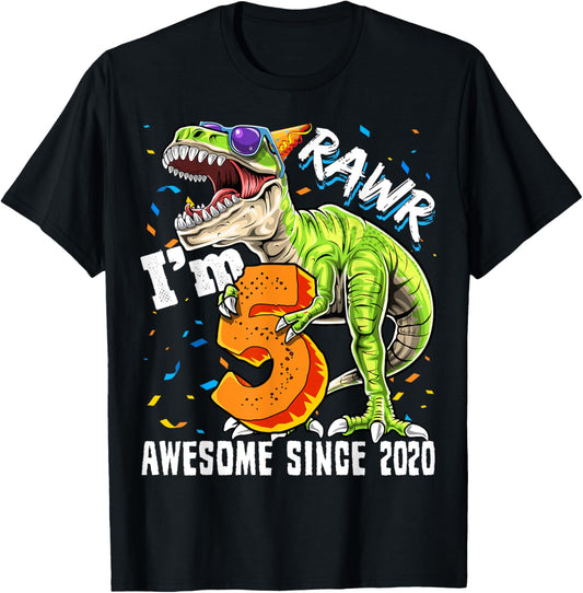 5th Birthday T Rex Dinosaur Party Boys Rawr I'm 5 T-Shirt