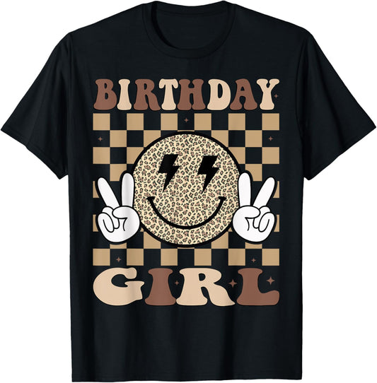 Birthday Girl Leopard Smile Face Birthday Party Family T-Shirt