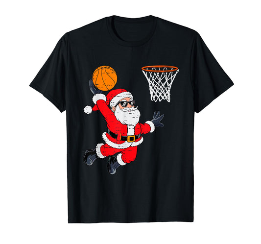 Funny Santa Dunking Basketball Christmas Xmas Mens Boys Kids T-Shirt