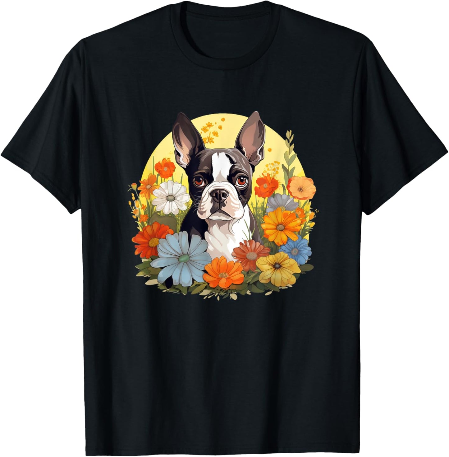 Cute Womens Retro Vintage Floral Flowers Bostie Lover T-Shirt