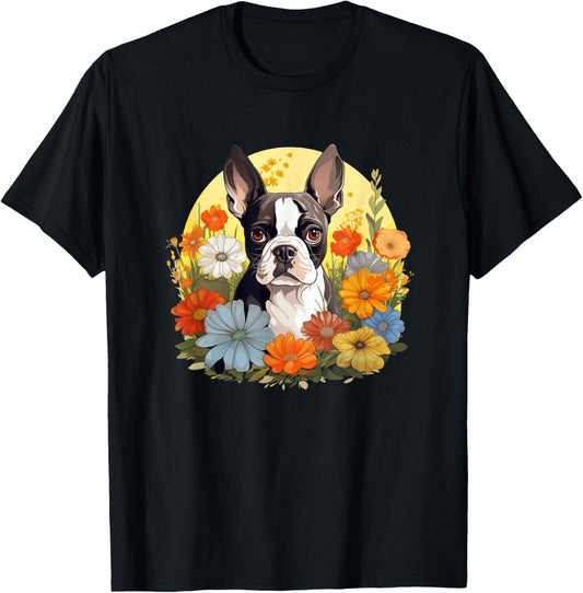 Cute Womens Retro Vintage Floral Flowers Bostie Lover T-Shirt