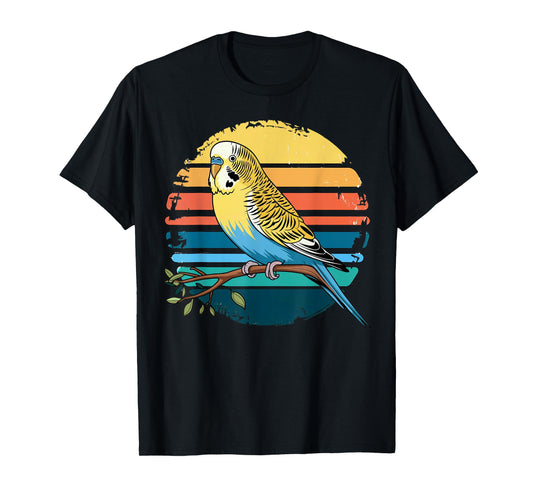 Budgie Parakeet Retro Sunset Vintage Budgerigar Bird Lover T-Shirt