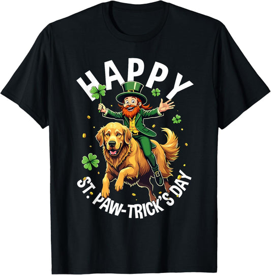 Golden Retriever St. Patrick's Day Happy St Paw-Trick's Pun T-Shirt