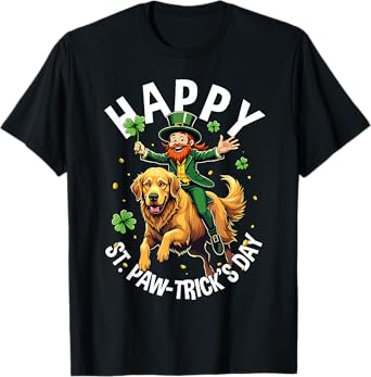Golden Retriever St. Patrick's Day Happy St Paw-Trick's Pun T-Shirt