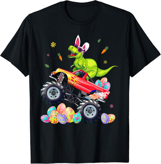 Easter Eggs Monster Truck T-Rex Dinosaur Rabbit Ears Kids T-Shirt