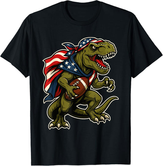 4th of July T-Rex Dinosaur Football Patriotic USA Flag Men T-Shirt