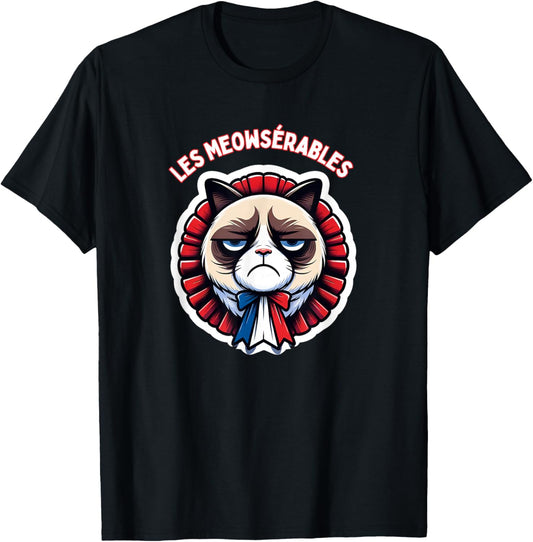 Les Meowserables Les Mis Funny Cat Theatre Pun T-Shirt, Small, Black