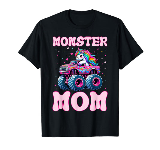 Funny Cute Unicorn Riding A Pink Monster Mom Truck Lovers T-Shirt