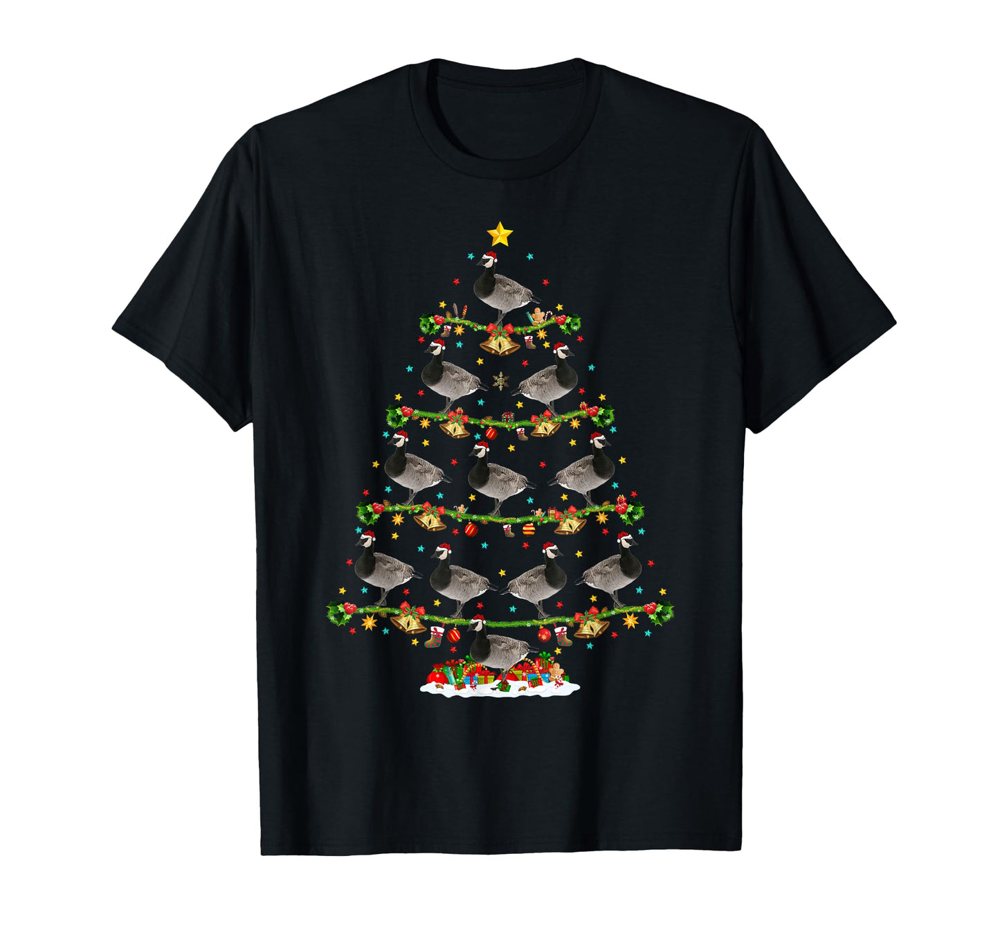 Funny Xmas Lighting Santa Canada-Goose Bird Christmas Tree T-Shirt