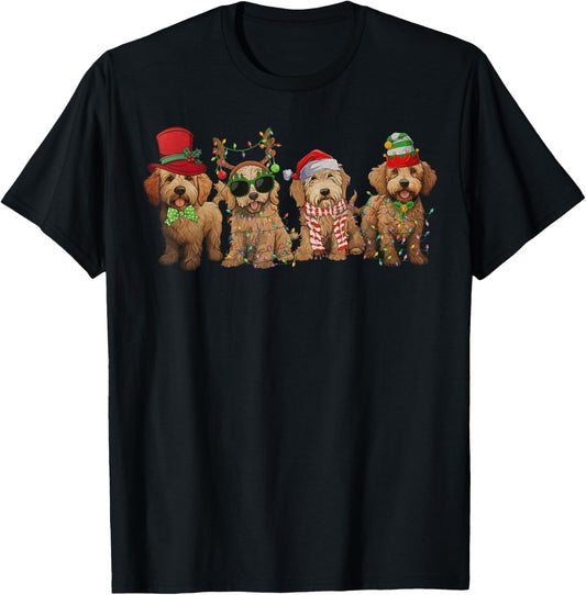 Cute Goldendoodle Dogs Christmas Lights Golden Doodle Dog PJ T-Shirt