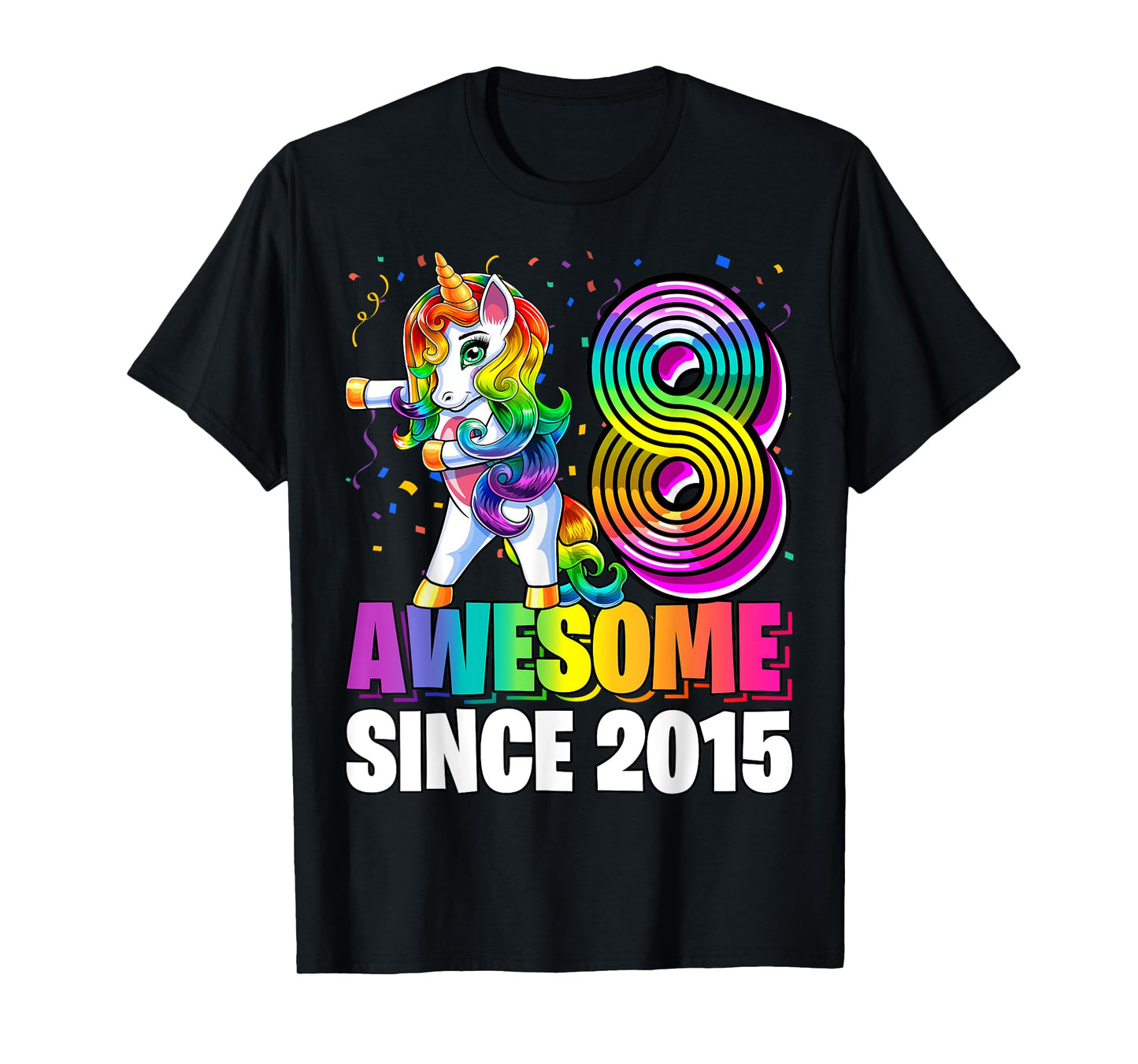 8 Awesome Since 2015 Flossing Unicorn 8th Birthday Girls T-Shirt