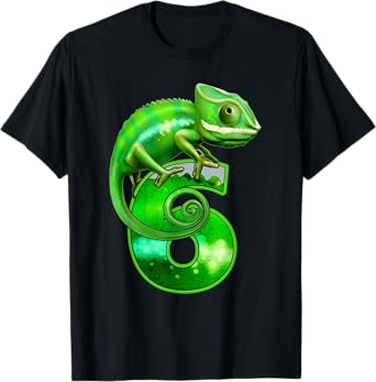 Kids 6 Years Old Lizard 6th Birthday Party Chameleon T-Shirt