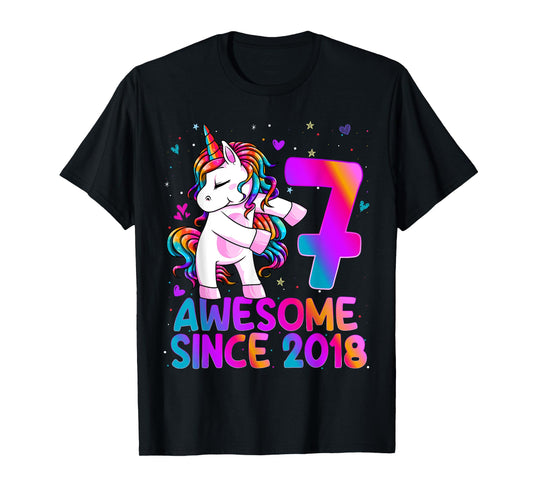Flossing Unicorn 7 Year Old 7th Birthday Girl Unicorn Party T-Shirt