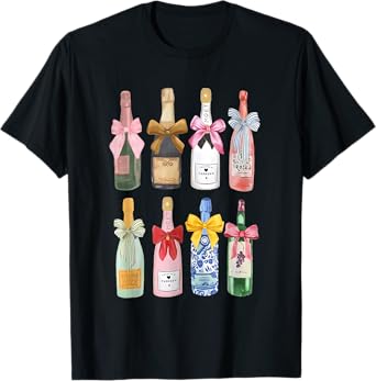 Christmas Champagne T-Shirt Cool Glass Coquette Bottle T-Shirt