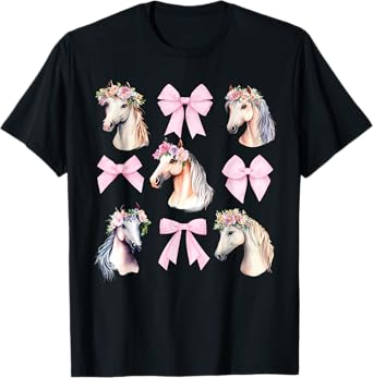 Coquette Horse Riding Horses Wild Flowers Horse Lover T-Shirt